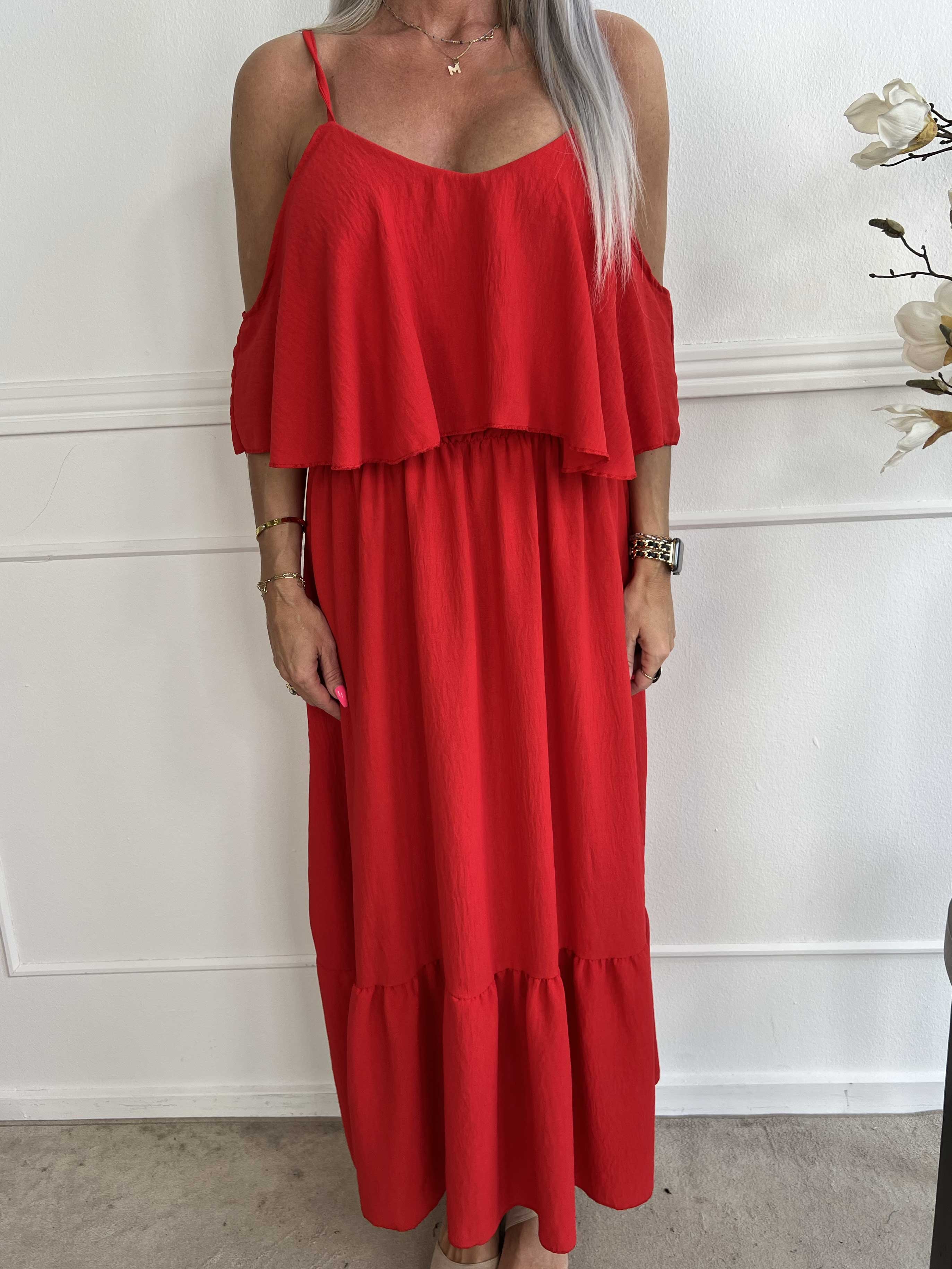 Adelisa - Sød lang stropkjole med flæser